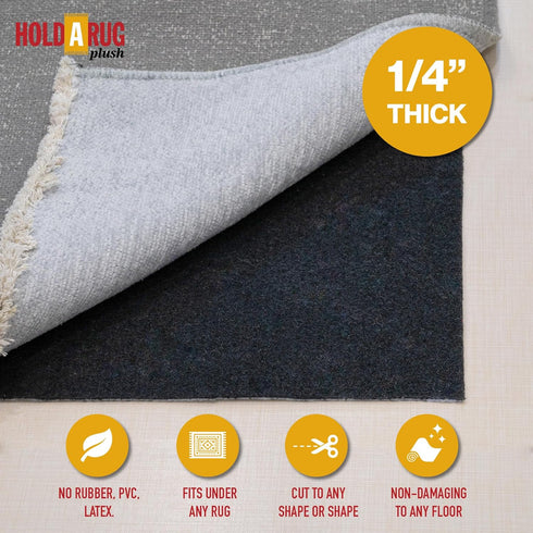 Hold-a-Rug Plush Nonskid Rug Pad, 2' x 4', Reversible Gripper, Safe for All Floors and Carpet