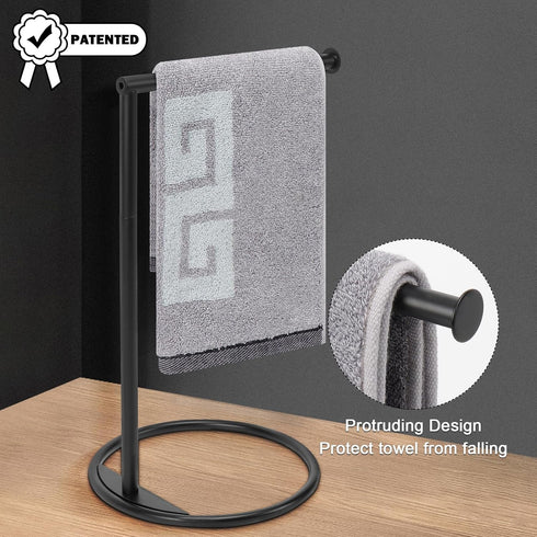 NearMoon Hand Towel Holder Stand, Thicken Metal L Shape Towel Rack for Bathroom Kitchen Vanity Countertop, Matte Black
