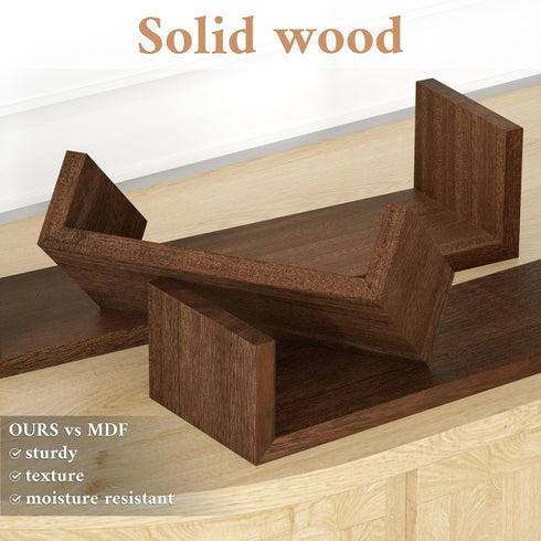 SRIWATANA Set of 3 Wall Mounted Floating Shelves, Solid Wood, Dark Brown