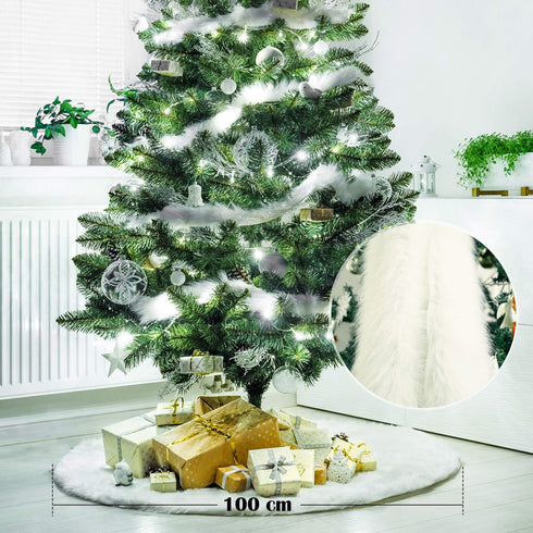 Tatuo 40 Inch Christmas Tree Skirt, White Fur Fluffy Faux Plush Winter Tree Skirt for Holiday Decorations