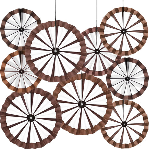 Outus 9 Pcs Wagon Wheel Decorations Paper Fans for Western Cowboy Themed Classroom Party Decor