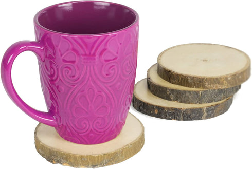 Natural Wood Coaster Set, 4 pcs Tree Bark Wooden Coasters, Each 3.5 inches Diameter