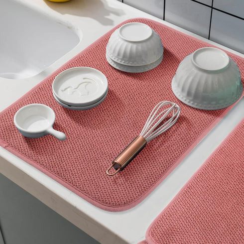 GeeRic Microfiber Dish Drying Mat, Super Absorbent Kitchen Pad, Reversible for Countertop, 15*20 inch Red