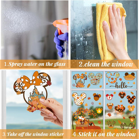 Fall Window Clings, 9 Sheets Mouse Themed Stickers for Glass Windows, Thanksgiving Decorations