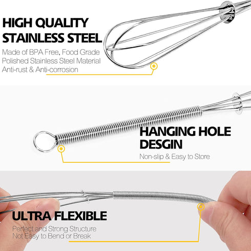 Anaeat 6 Pack Small Wire Whisks - Portable Stainless Steel Tiny Whisk & Egg Beater for Cooking, Blending