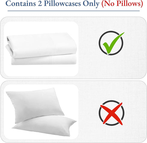 Heirloom 800 Thread Count 100% Cotton Sateen Pillowcases, 2 Pack, White, Fits Standard & Queen Size Pillows (Bright