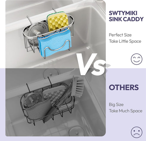 SWTYMIKI Sponge Holder for Kitchen Sink - Movable Kitchen Caddy with M Shape Hook, Stainless Steel Hanging Sponge Caddy