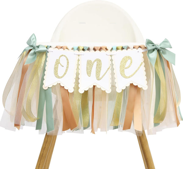Sage Green One High Chair Banner - Simple 1st Birthday Party Decorations,First