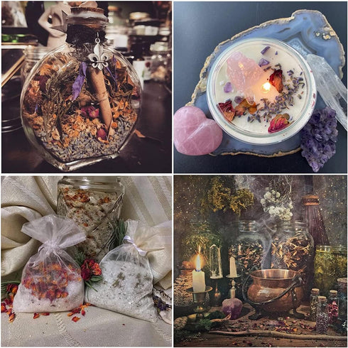 Witchcraft Supplies Kit for Spells, 48 PCS with Dried Herbs, Crystal Jars, Colored Candles, Wiccan Tools