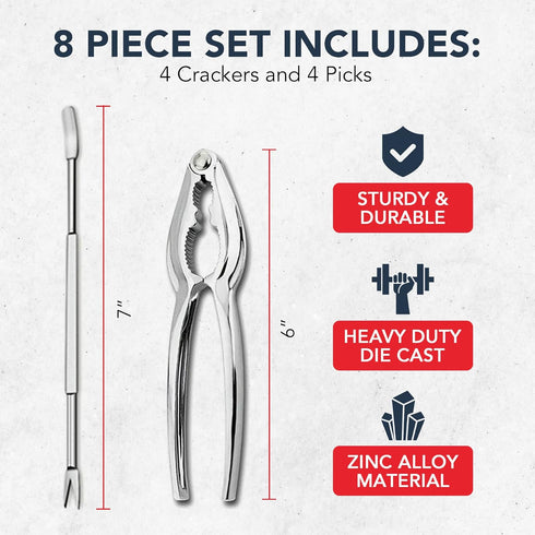 Set 4 Crab Leg Crackers and Picks, of Easy-to-Use Lobster Crackers & Stainless Steel Lobster Picks, Crab Crackers
