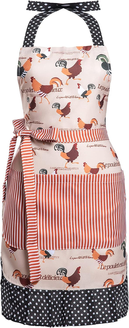 Lovely Flower Pattern Retro Aprons with Large Pockets for Women Girls Cooking Kitchen Bakery Gift