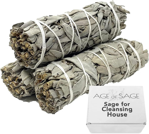 White Sage Smudge Sticks, 4" Long Burning Sage Bundle for Cleansing House, 3 Pack