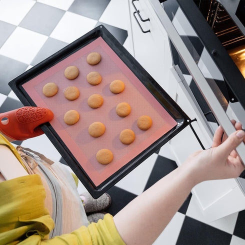 Perforated Baking Mats, 2 PCS Pink Eclair Silicone Mat for Half Sheet, Non-Stick Oven Liners for Cookies and Pastry