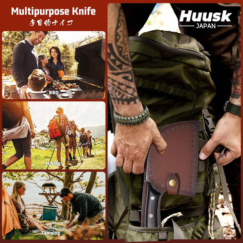 Huusk Knives from Japan, Upgraded Serbian Chef Knife with Sheath, Heavy Duty Butcher Knife for Outdoor Cooking