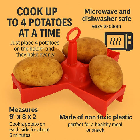 Microwave Potato Cooker, BPA-Free Plastic Rack for 4 Potatoes, Quick and Healthy Microwave Meal