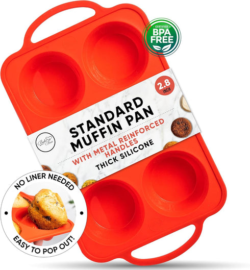 Regular Size 6 Cup Silicone Muffin Pans for Baking, Non-Stick Silicone Cupcake Pans, BPA-Free