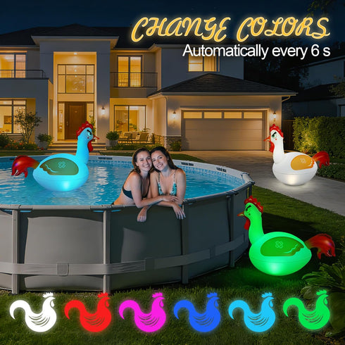 IP68 Decor(2) Floating Pool Lights, Inflatable Chicken Solar Pool Lights that Float, Waterproof Glow in the Dark Color