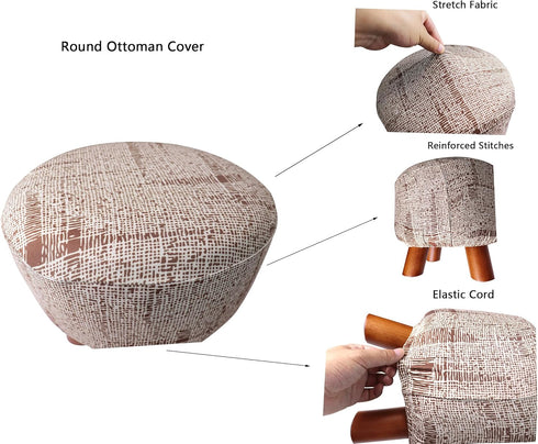 Cornasee Stretch Round Ottoman Cover,Footstool Slipcover Storage Stool Furniture Protector Modern Style (Flaxen Brown