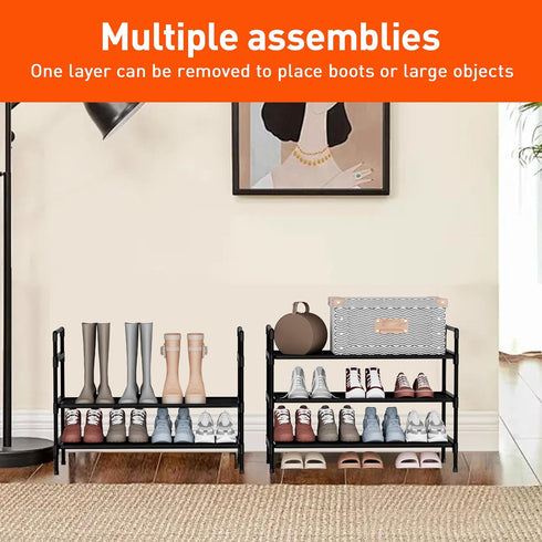 3 Shoe Rack Tier Shoe Organizer Shoe Storage Shoe Rack for Narrow Hallway Entryway Bedroom Easy Assembly (Black)