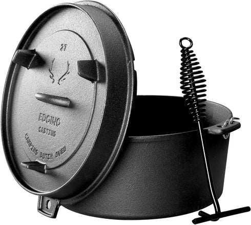Pre-Seasoned Cast Iron Camping Dutch Oven, 6 Quart Pot with Lid Tripod for Outdoor Cooking