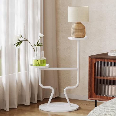 2-Tier Modern Metal Plant Stand Indoor, Flower Holder with Marble Base, Tall Tiered Planter Shelf for Living Room