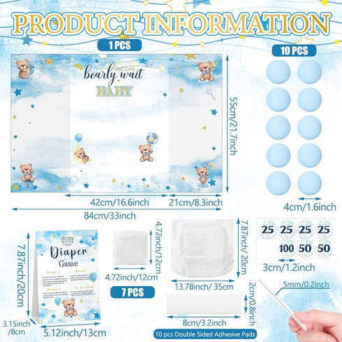 31 1 7 10 1 Ctosree Pieces Bear Baby Shower Diaper Game Diaper Baby Shower Game Board Diapers Plastic Balls Organza Bag