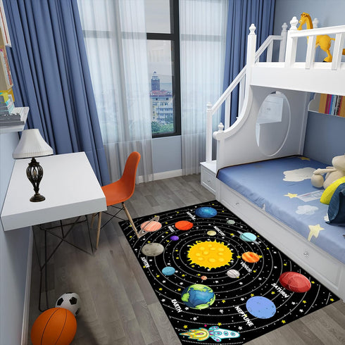 3'5' Planet Rug Space Adventure Theme Boys Bedroom Carpet Galaxy Floor Mat with Solar System Planets Galaxy Decor Kids