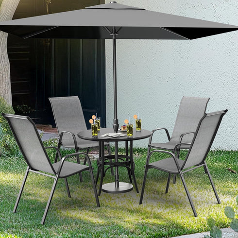 Set 2 VINGLI Patio Chairs of Stackable Outdoor Dining Chairs with Comfortable Sling High Back Chairs and Armrests