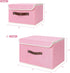 ANMINY Storage Bin with Lid, Decorative Foldable Lidded Cotton Linen Fabric Home Cubes Baskets Closet Organizer - Pink,