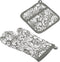 DII Quilted Kitchen Oven Mitt & Potholder Set, Gray Damask Print, 2 Piece, OM 6.5x12/PH 8x8.5