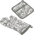 DII Quilted Kitchen Oven Mitt & Potholder Set, Gray Damask Print, 2 Piece, OM 6.5x12/PH 8x8.5