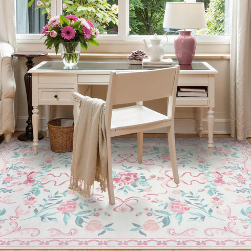4x6 4' 6') Collive Pink Rugs for Bedroom Girls, Floral Washable Area Rug Non Slip, Soft Indoor Decor Elegant Carpet