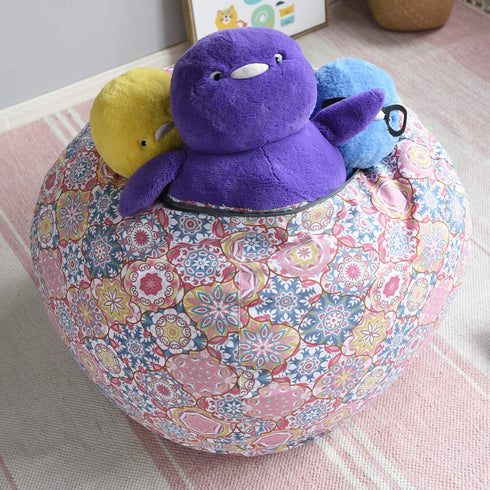 YuppieLife Kids Storage Bean Bag Cover(No Filling) Toy Organizer|Carrying Handle Sofa|Available for Kids and Teenager|Cuddle Chair|Machine Washable and Durable(27“,Pink Flowers) by YuppieLife