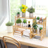 2 Lawei Tier Bamboo Tabletop Plant Stand, Adjustable Flower Pot Holder Shelf Planter Display Stand, Small Desktop