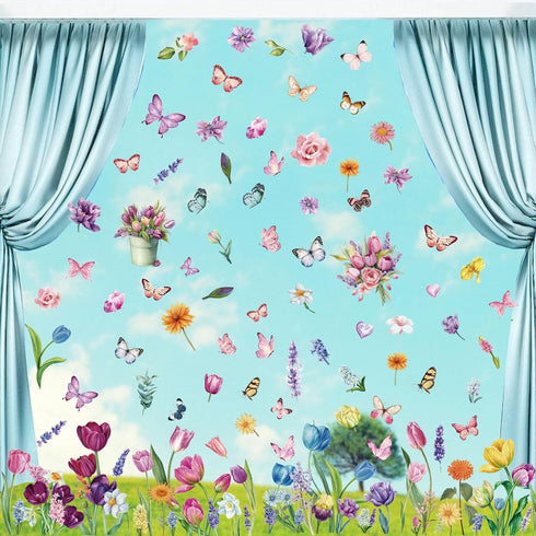 Spring Flower Window Clings, Decorations Window Decals Stickers for Home and Office.