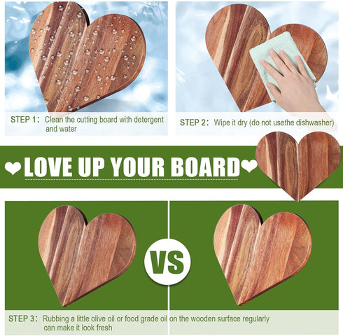 Heart Shaped Cutting Board, 12 x 10 x 0.6 Inch Acacia Wood Cheese Serving Platter, Charcuterie Board for Gifts