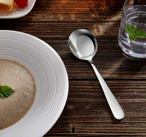 KEAWELL Premium 7" Louise Soup Spoons, 18/10 Stainless Steel, Dishwasher Safe Set of 4