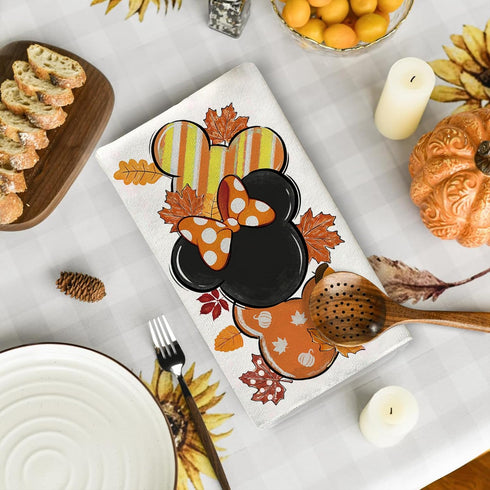 Fall Kitchen Towels with Cartoon Mouse Design, Autumn Harvest Dish Towels for Home Party Decoration