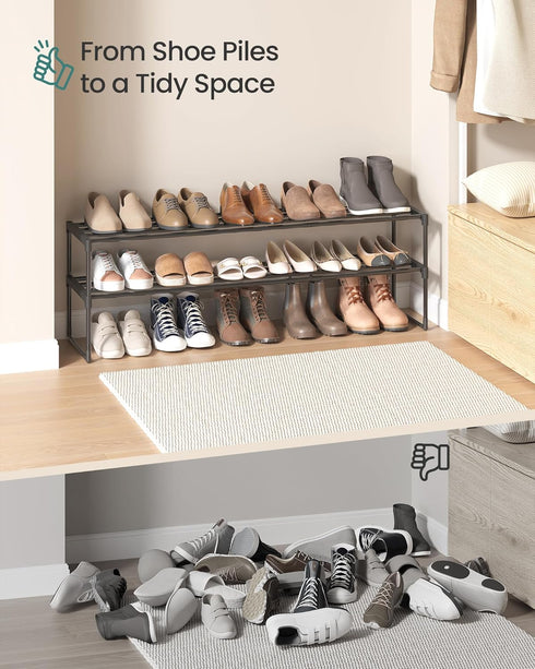 2-Tier 15-18 11.8 46.1 14.6 Inches, ULSA032B01 SONGMICS Shoe Rack, Shoe Organizer, Metal Storage Shelf, Upright