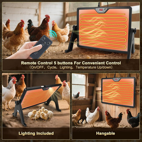 Yaobuld 180W Smart Chicken Coop Heater with Remote Control Low Energy Consumption, Dual-Mode Heating for Winter Poultry