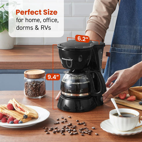 Elite Gourmet EHC4128 Automatic 4-Cup Brew & Drip Coffee Maker with Glass Carafe, Reusable Filter, Black
