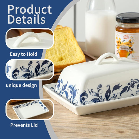 white(4.6 7.1 butter box,ceramic butter dish with lid,butter saver,Microwave and Dishwasher Safe,French butter