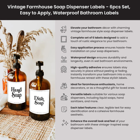 3 3 6 3x3inch Vintage Farmhouse Mouthwash and Lotion Labels for Bottles, Waterproof Stickers, Mouthwash and Lotion