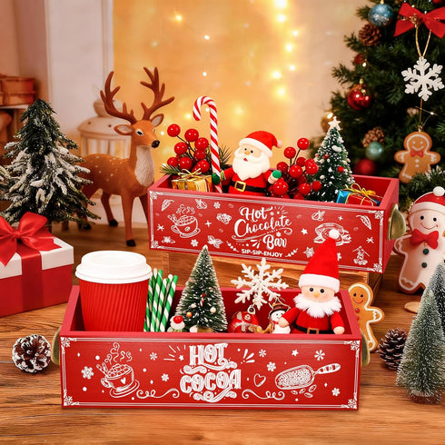 2 QIKSION Pcs Hot Cocoa Bar Station, Wood Hot Chocolate Bar Organizer Accessories, Chocolate Bar Containers