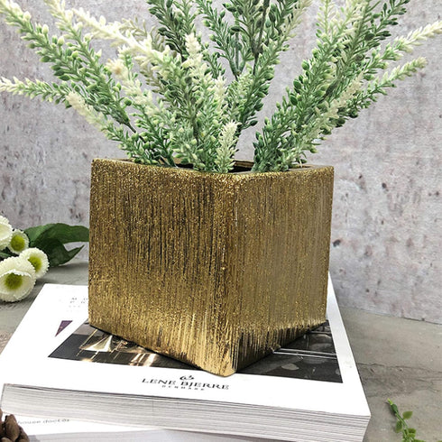 WGV Ceramic Cube Vase Width 4" Height 4" (Fits 3" Pot) - Elegant Modern Block Floral Planter for Home Office Decor