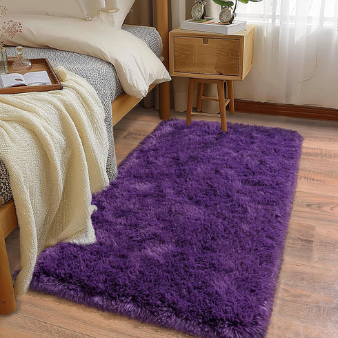 Purple Fluffy Shag Runner Rug 2x4, Non Slip Throw Area Rug for Bedroom Hallways, Long Furry Carpet