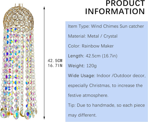 16.7" Chandelier Wind Chimes Crystal Suncatcher Window Hanging Sun Catchers AB Color Crystal Prism Rainbow Maker