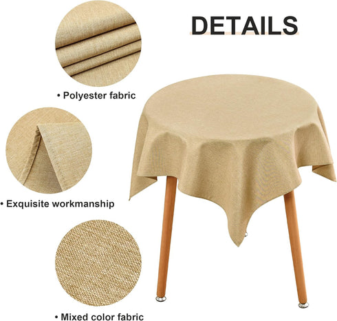 36 36 Inch Wolkemer Small Square Tablecloth x Faux Linen Khaki Coffee Table Cover Water-Resistant Farmhouse Decorative