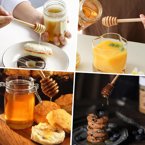 4PCS 6.3 Inches Honey Mixing Stirrer, Wooden Honey Dipper, Smooth Honey Comb Stick, Honey Spoon Collecting Dispensing