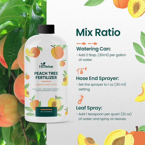 HiThrive 32oz 32 Peach Plant Fertilizer - Makes Gallons of Peach Tree Fertilizer for Peaches, Liquid Plant Food